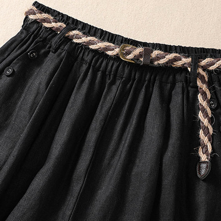 Buddha Stonesカジュアル 無地 ターンアップ カフ ベルト コットン リネン レディース ショートパンツ ポケット付き - image 10