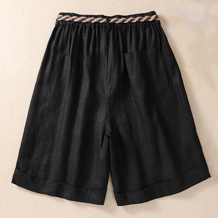 Buddha Stonesカジュアル 無地 ターンアップ カフ ベルト コットン リネン レディース ショートパンツ ポケット付き - image 9