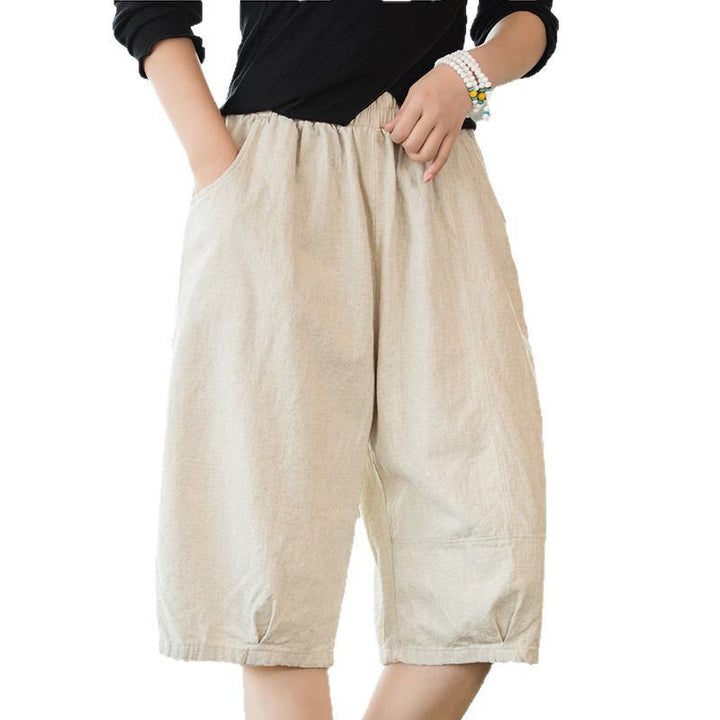Buddha Stonesカジュアル 無地 コットン ラミー レディース ショートパンツ ポケット付き