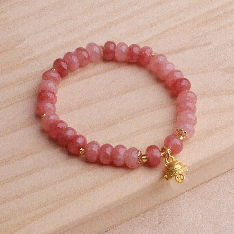 Buddha Stonesストロベリークォーツ シアン翡翠 幸運の猫ビーズ ヒーリングブレスレット - image 7