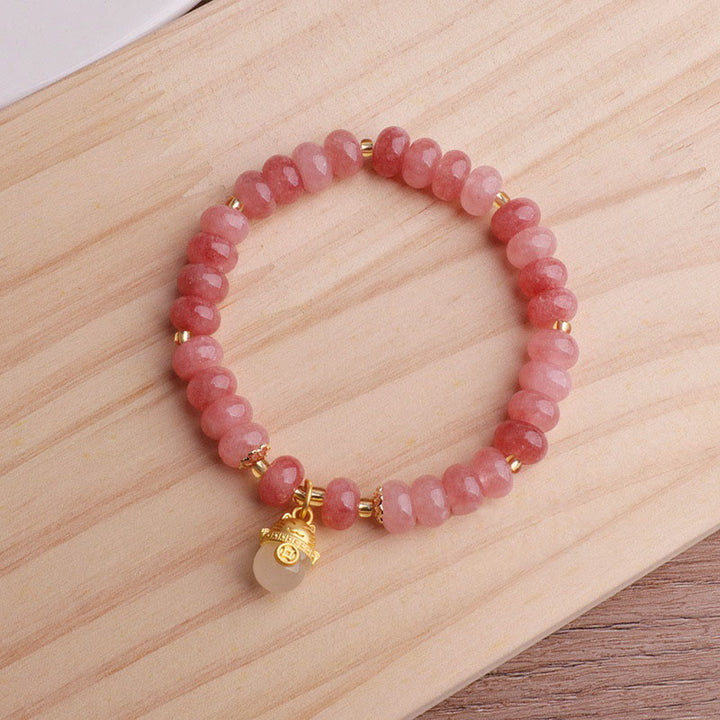 Buddha Stonesストロベリークォーツ シアン翡翠 幸運の猫ビーズ ヒーリングブレスレット - image 8