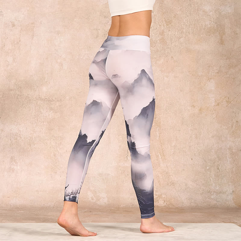 Buddha Stonesのスプラッシュインク風景画プリントフィットネスレギンスレディースヨガパンツ - image 3