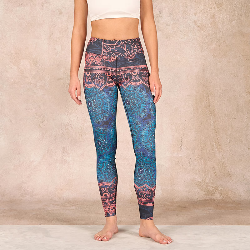 Buddha Stonesグリーン マンダラ フラワープリント ジム フィットネス レギンス レディース ヨガパンツ - image 1
