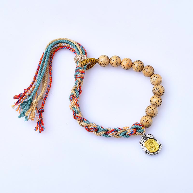 Buddha Stonesチベット色ロープ菩提樹 ザキラム 富の女神 調節可能な保護ブレスレット