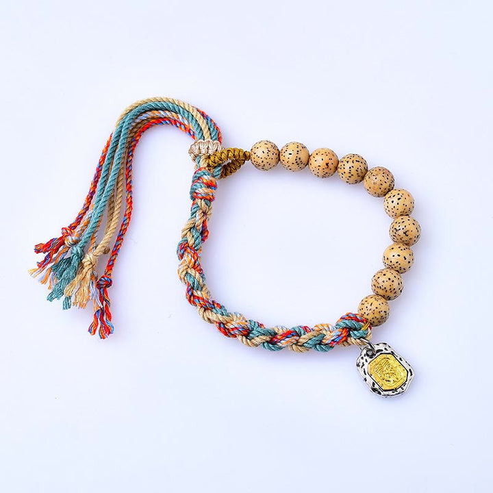 Buddha Stonesチベット色ロープ菩提樹 ザキラム 富の女神 調節可能な保護ブレスレット