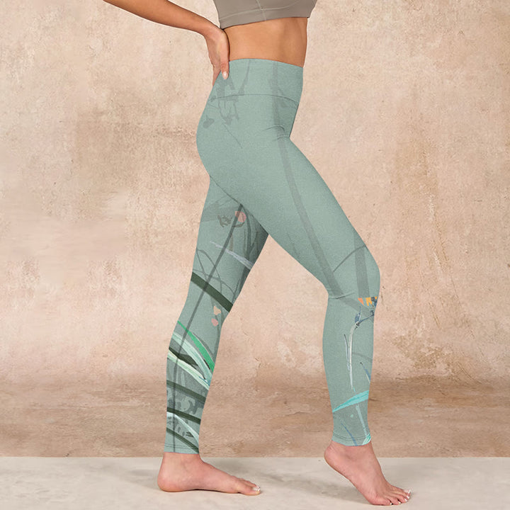 Buddha Stones、ホワイト、ピンク、蘭、葉のプリント、ジムレギンス、レディースヨガパンツ - image 16