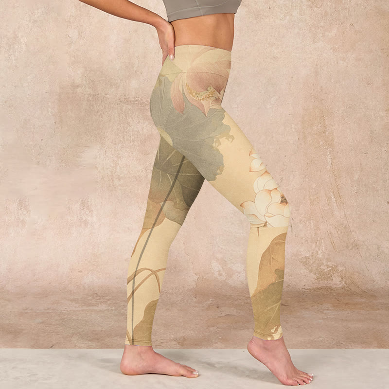 Buddha Stones、蓮の花、葉のプリントジムレギンス、レディースヨガパンツ - image 16