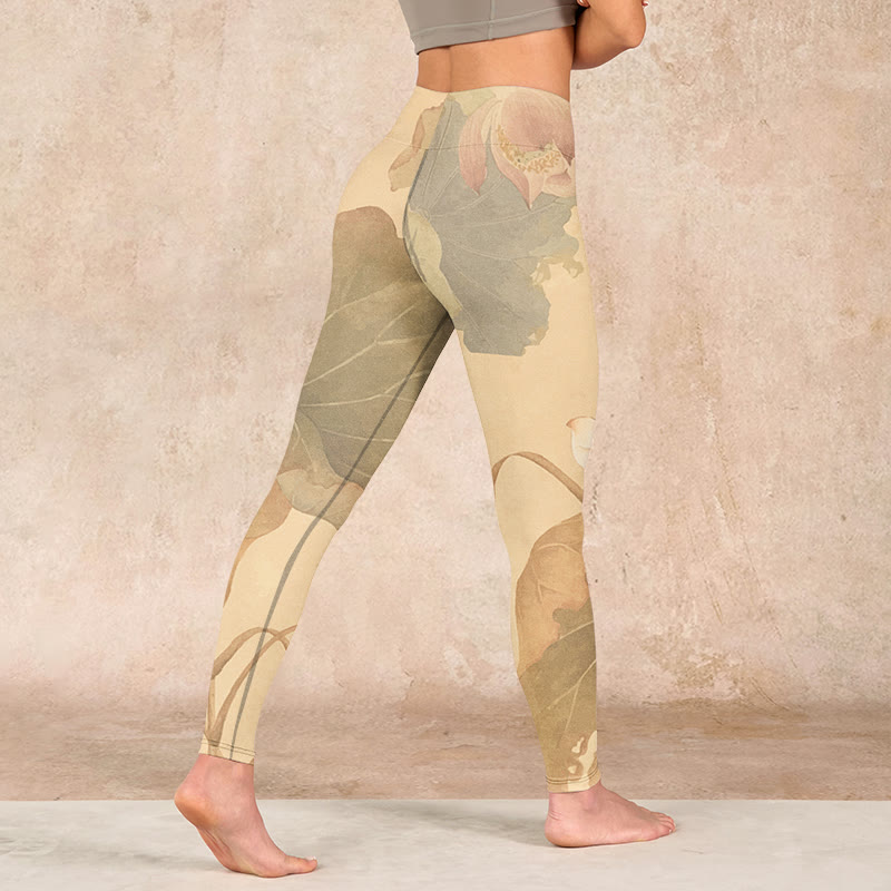 Buddha Stones、蓮の花、葉のプリントジムレギンス、レディースヨガパンツ - image 4
