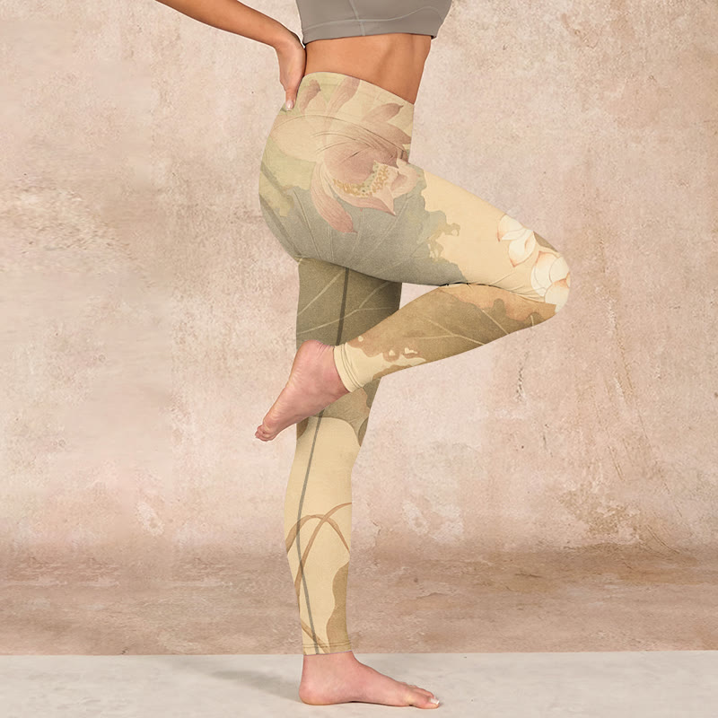 Buddha Stones、蓮の花、葉のプリントジムレギンス、レディースヨガパンツ - image 15