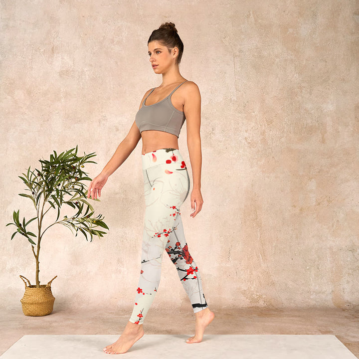 Buddha Stonesと赤い梅の花が咲くプリントのジムレギンス レディース ヨガパンツ - image 13