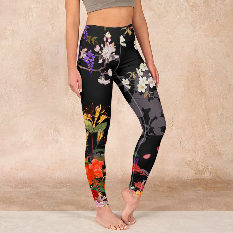 Buddha Stonesブラック カラフルフラワープリント ジムレギンス レディース ヨガパンツ - 黒 - US18、 UK/AU22、 EU50 (4XL) - image 0