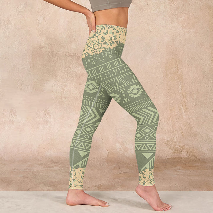 Buddha Stonesと花、幾何学模様のジムレギンス、レディースヨガパンツ - image 16