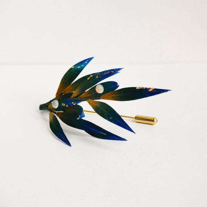 Buddha Stonesハンドメイド ベルベット 花 桑絹 緑 黄 青 葉 ブローチ