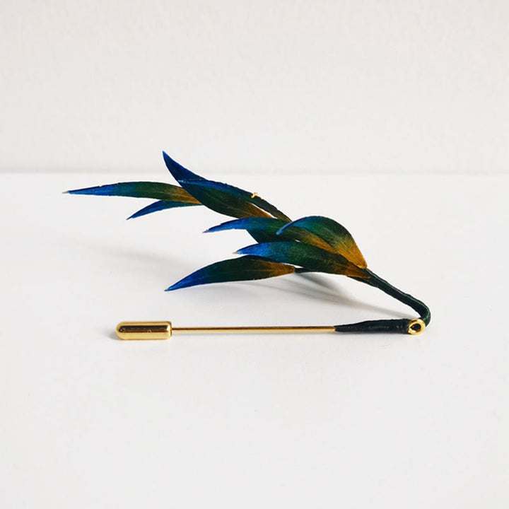 Buddha Stonesハンドメイド ベルベット 花 桑絹 緑 黄 青 葉 ブローチ