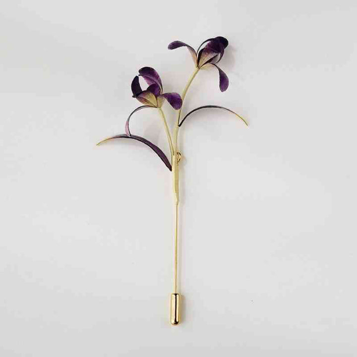 Buddha Stonesハンドメイドベルベットフラワー桑シルク蘭の花ブローチ