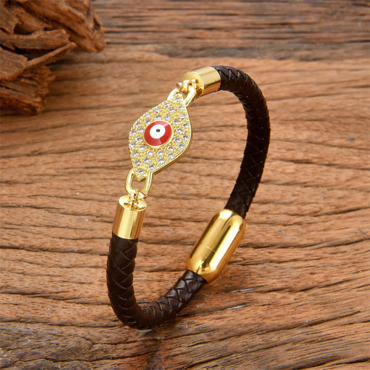 Buddha Stones 邪眼除け効果 レザー製 メタルバックル付きブレスレット