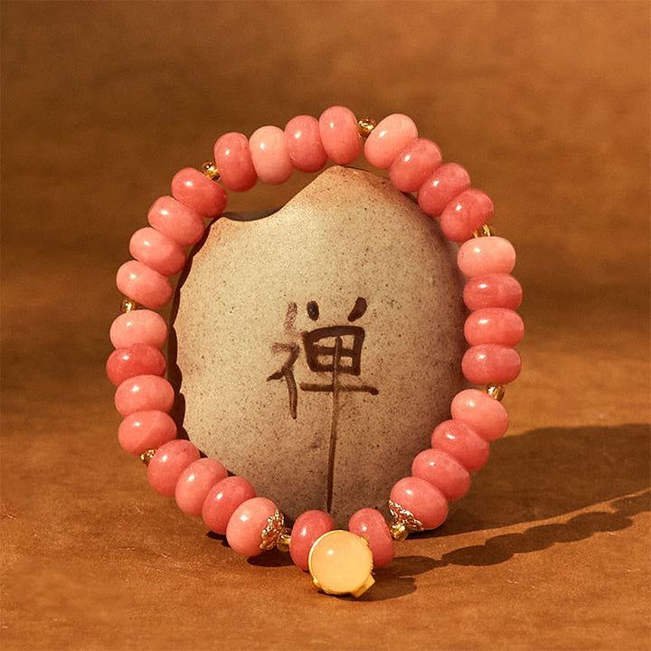 Buddha Stonesストロベリークォーツ シアン翡翠 幸運の猫ビーズ ヒーリングブレスレット - image 5