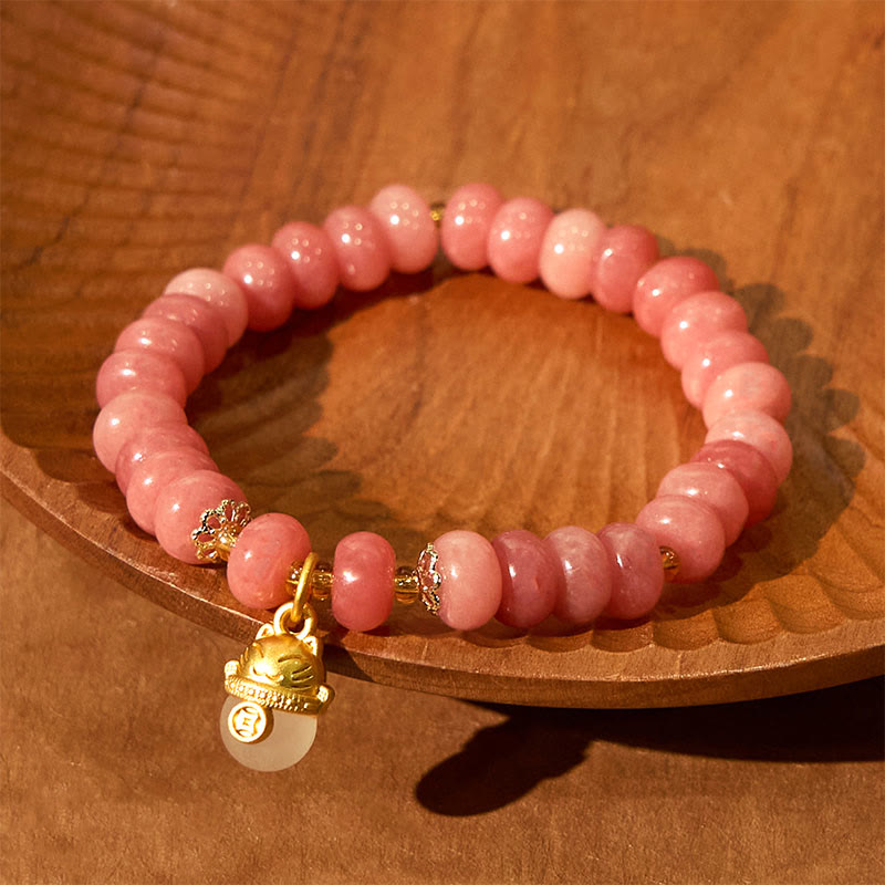 Buddha Stonesストロベリークォーツ シアン翡翠 招き猫ビーズ ヒーリングブレスレット - image 7