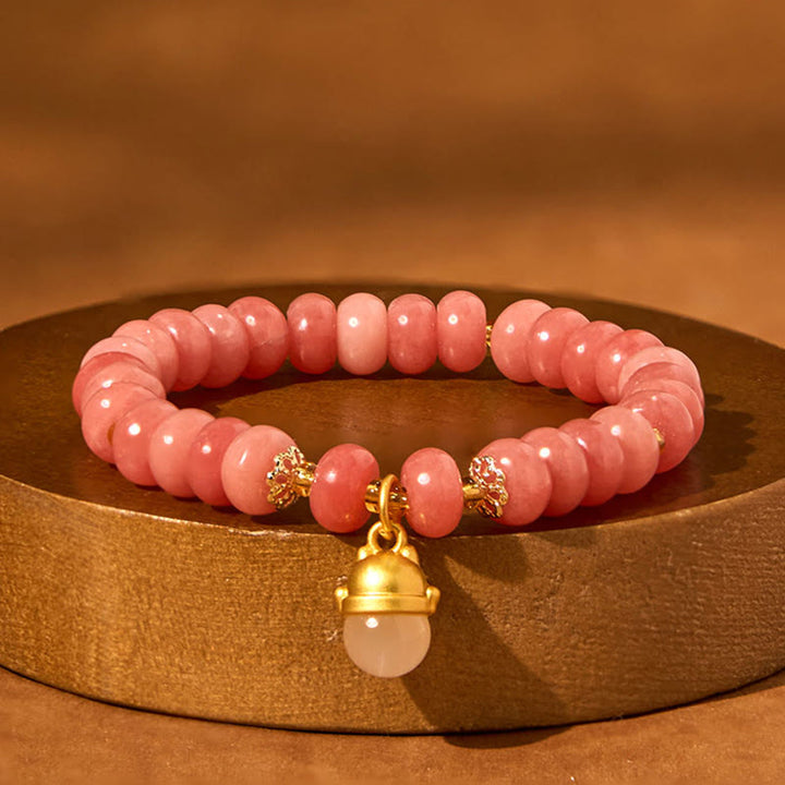 Buddha Stonesストロベリークォーツ シアン翡翠 幸運の猫ビーズ ヒーリングブレスレット - image 3