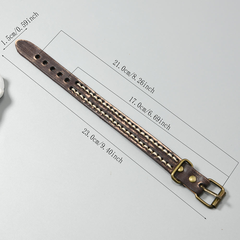 Buddha Stonesヴィンテージレザー 調節可能バックル 強化ブレスレット