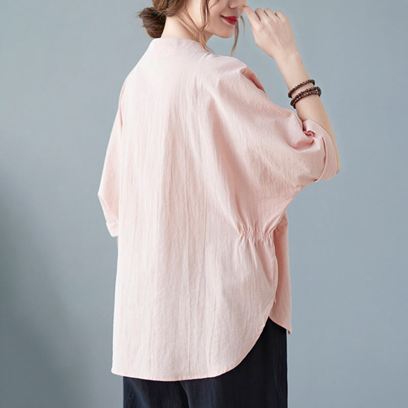 Buddha Stonesレディース プレーン バットウィングスリーブデザイン ハーフスリーブ コットンリネンシャツ - image 18