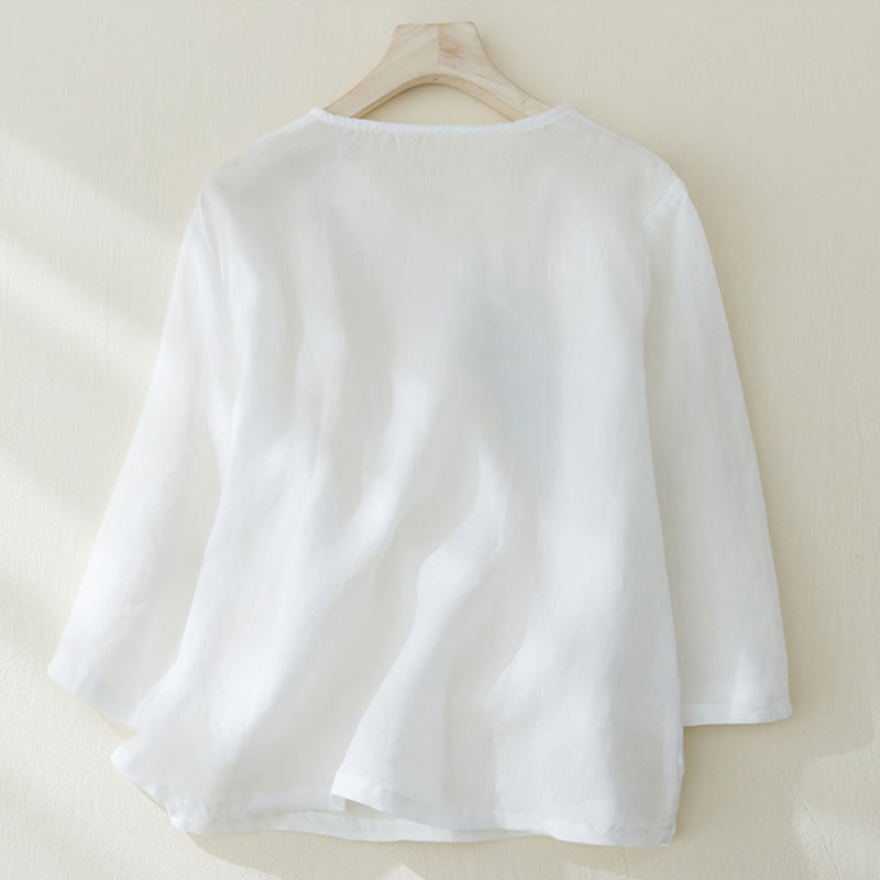 Buddha Stonesカジュアル レディース 刺繍 植物デザイン 七分袖 コットンリネンシャツ - image 8