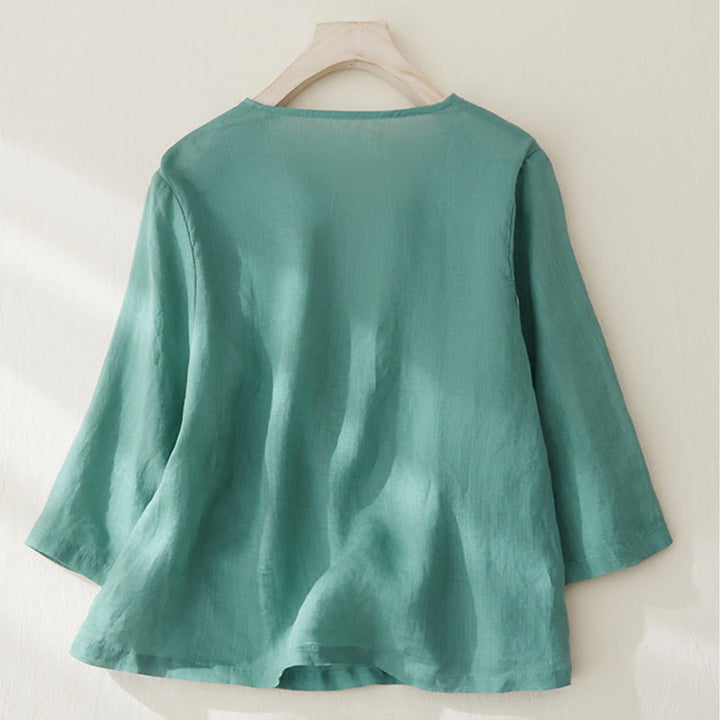 Buddha Stonesカジュアル レディース 刺繍 植物デザイン 七分袖 コットンリネンシャツ - image 21