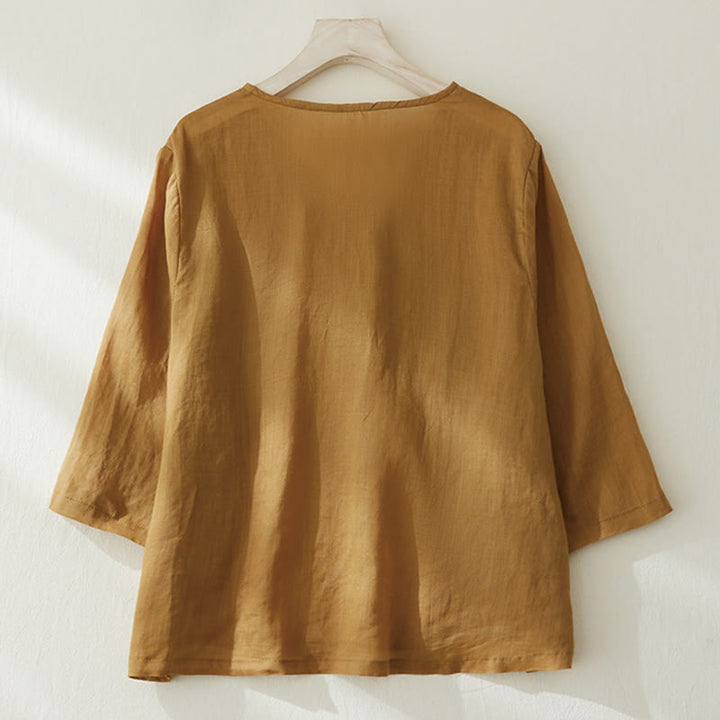 Buddha Stonesカジュアル レディース 刺繍 植物デザイン 七分袖 コットンリネンシャツ - image 14