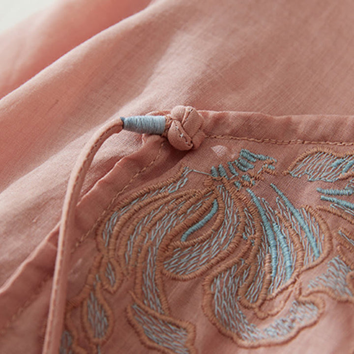 Buddha Stonesカジュアル レディース 刺繍 植物デザイン 七分袖 コットンリネンシャツ - image 4