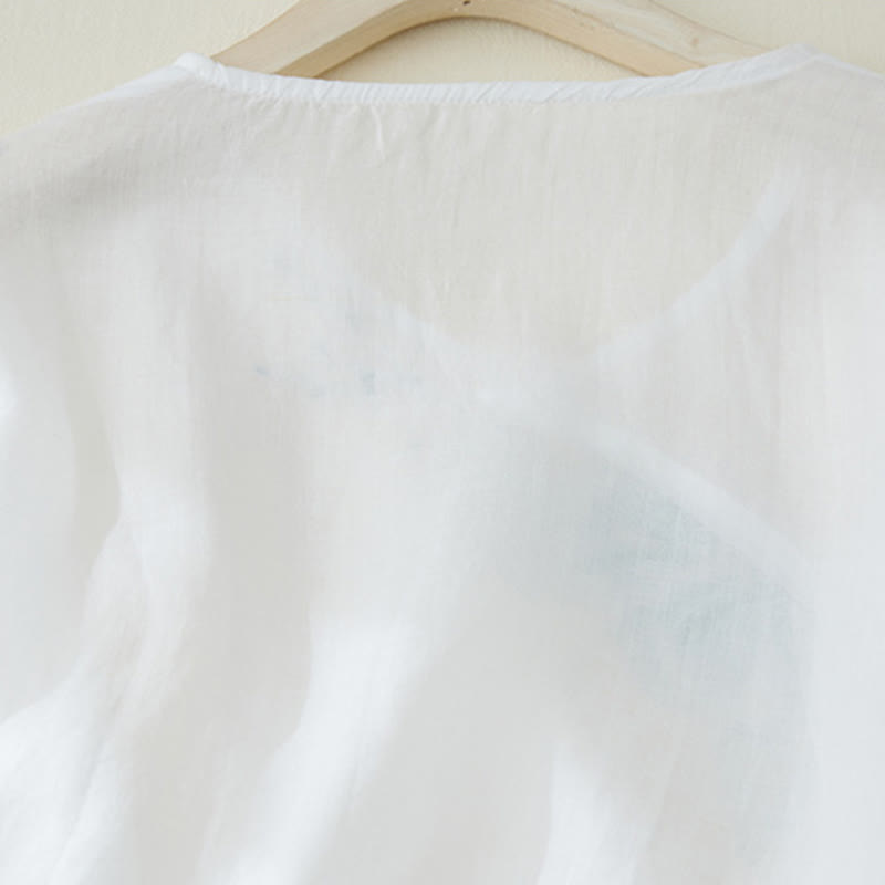 Buddha Stonesカジュアル レディース 刺繍 植物デザイン 七分袖 コットンリネンシャツ - image 10