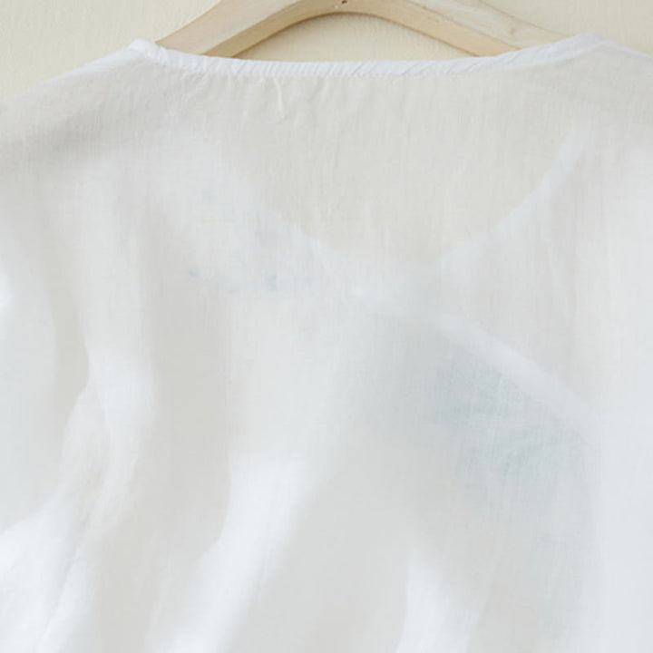 Buddha Stonesカジュアル レディース 刺繍 植物デザイン 七分袖 コットンリネンシャツ - image 10