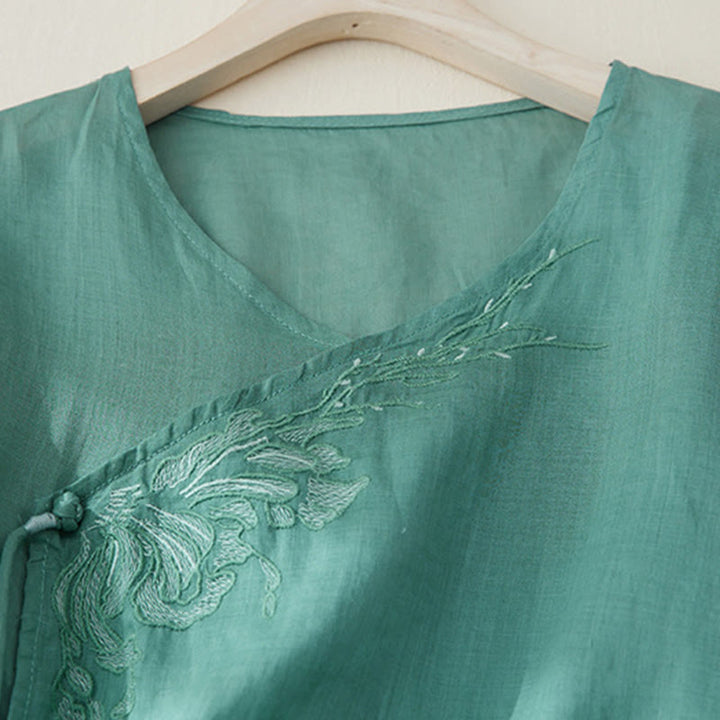 Buddha Stonesカジュアル レディース 刺繍 植物デザイン 七分袖 コットンリネンシャツ - image 22