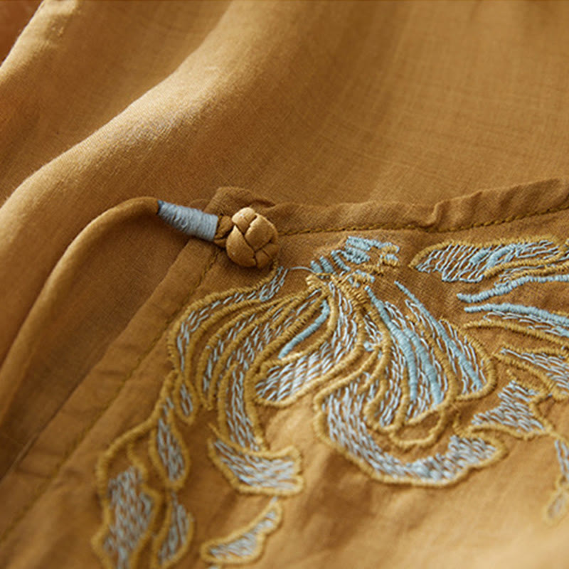 Buddha Stonesカジュアル レディース 刺繍 植物デザイン 七分袖 コットンリネンシャツ - image 17