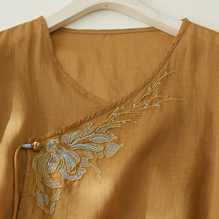 Buddha Stonesカジュアル レディース 刺繍 植物デザイン 七分袖 コットンリネンシャツ - image 15