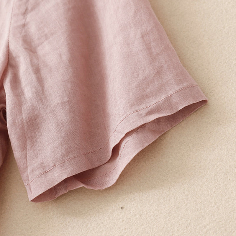 Buddha Stonesカジュアル レディース 刺繍フラワー Vネックデザイン ゆったり 半袖 コットンリネンシャツ - image 10