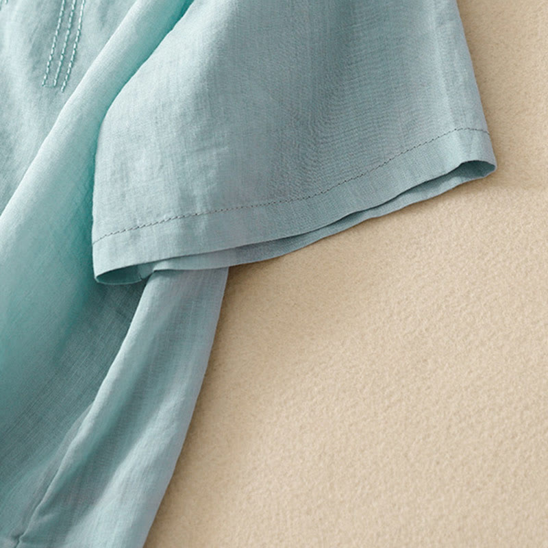 Buddha Stonesカジュアル レディース 刺繍フラワー Vネックデザイン ゆったり 半袖 コットンリネンシャツ - image 25