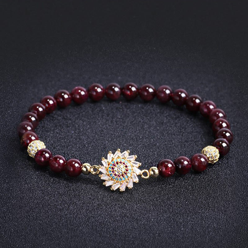 天然ガーネット フラワージルコンビーズ ブレスレット 守護 開運 ヒーリング 幸運 | Buddha Stones