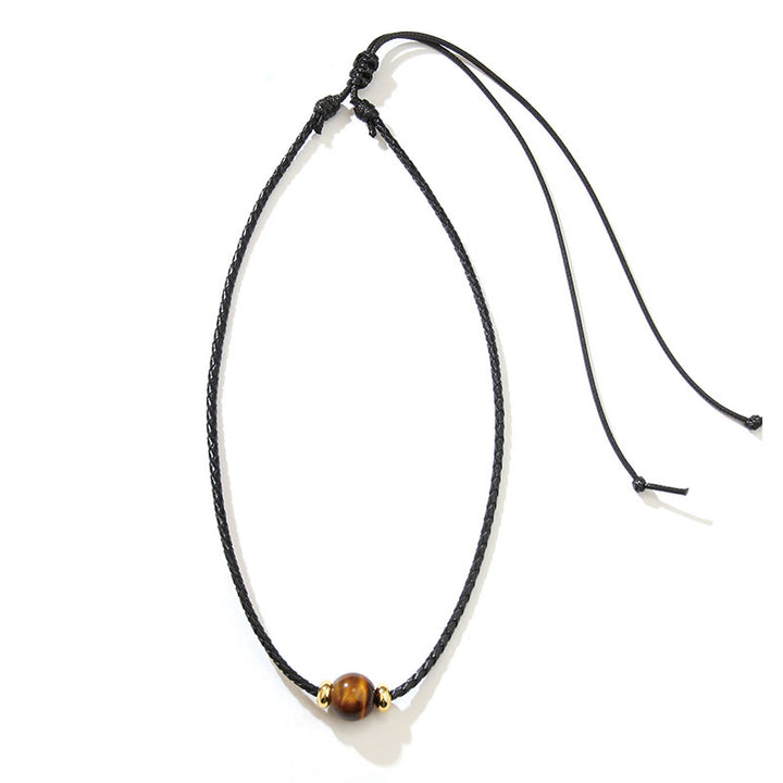 Buddha Stones天然タイガーアイビーズ保護ワックスロープネックレスペンダント