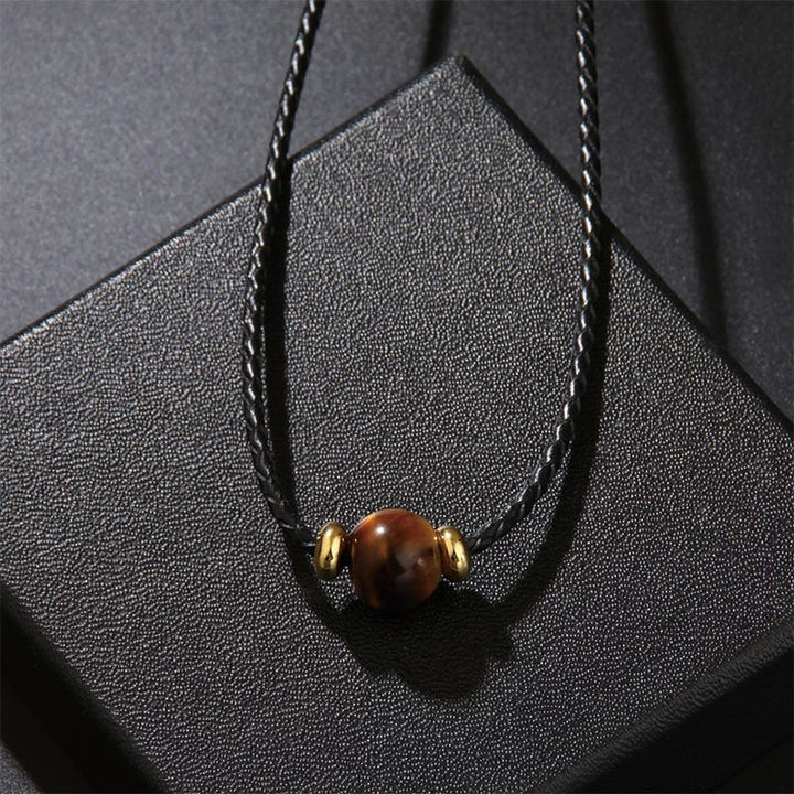 Buddha Stones天然タイガーアイビーズ保護ワックスロープネックレスペンダント