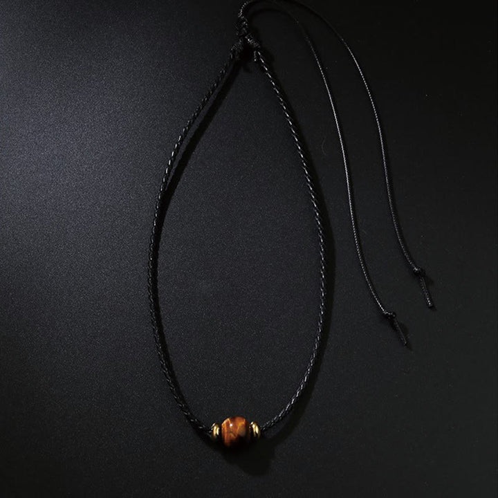 Buddha Stones天然タイガーアイビーズ保護ワックスロープネックレスペンダント