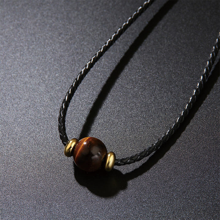Buddha Stones天然タイガーアイビーズ保護ワックスロープネックレスペンダント