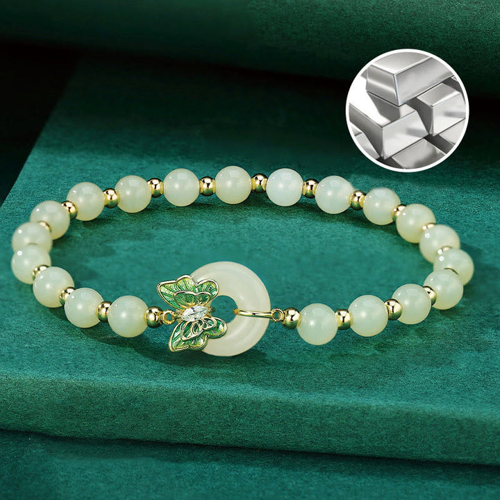 Buddha Stones 925スターリングシルバー 天然和田翡翠 平和バックル バタフライジルコン 幸運ブレスレット ネックレス ペンダント