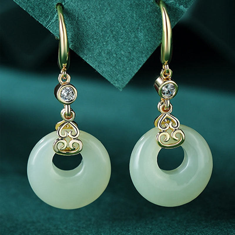 Buddha Stones 925スターリングシルバー 天然和田翡翠ひょうたん平和のお守りチャームジルコン幸運ブレスレットネックレス ペンダント イヤリング - 翡翠のイヤリング - image 13