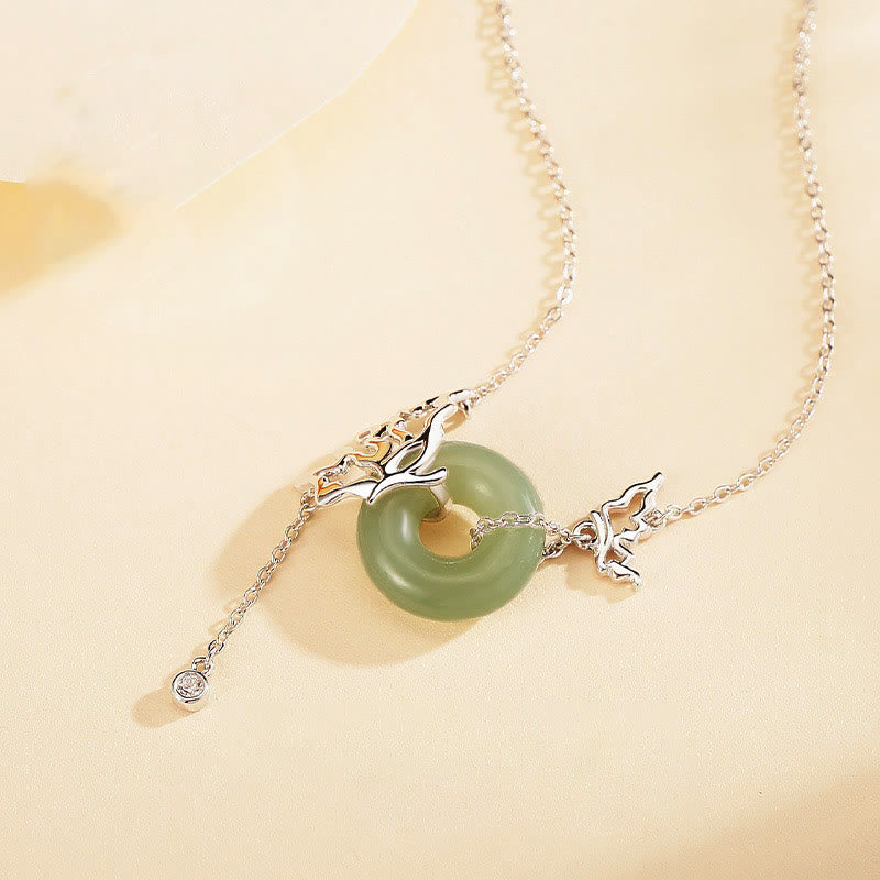 Buddha Stones 925スターリングシルバー 天然和田翡翠 平和バックル 蝶の豊かさのネックレスペンダント