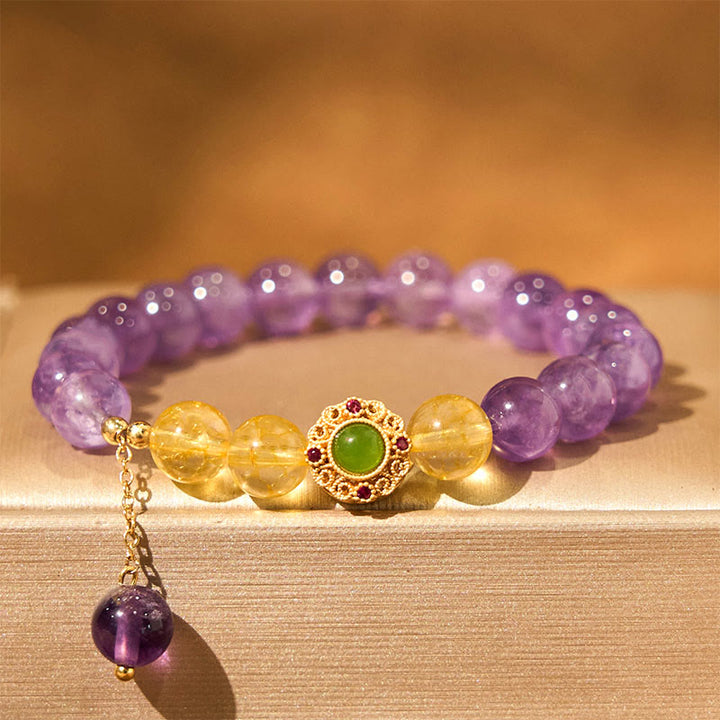 Buddha Stones天然アメジスト瞑想バランスブレスレット