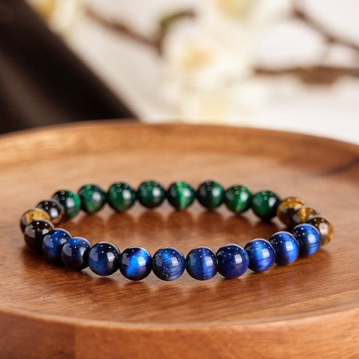 Buddha Stonesブルータイガーアイ グリーンタイガーアイ タイガーアイバランスブレスレット