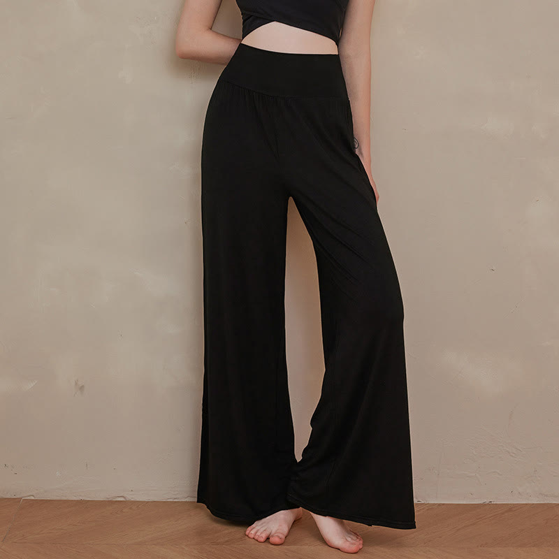 Buddha Stonesカジュアル 無地 ハイウエスト 伸縮性 レディース コットン ワイドレッグパンツ - 黒 - US6、 UK/AU10、 EU38 (XL) - image 13