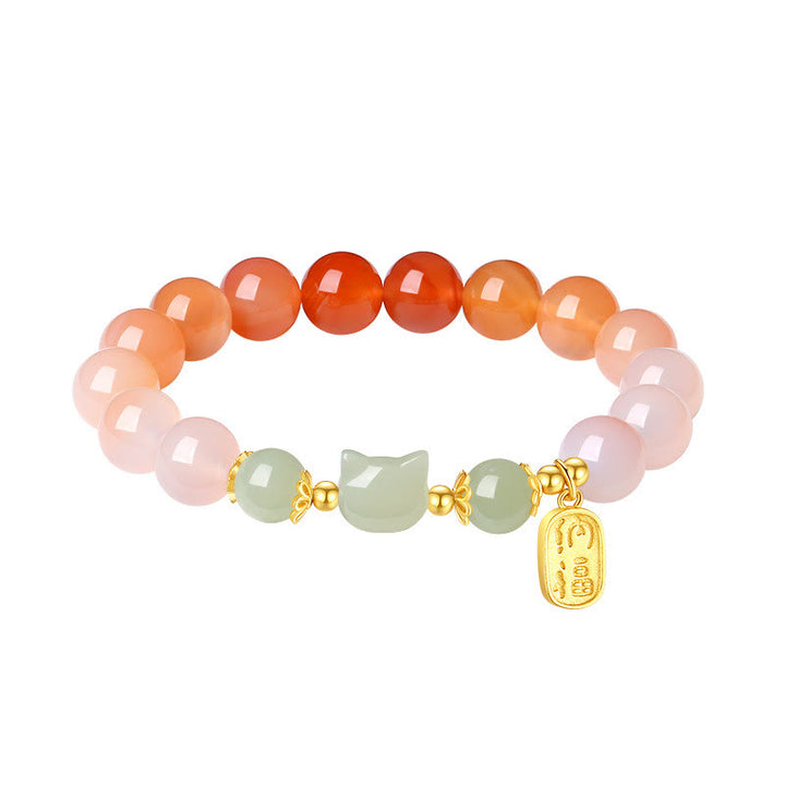 Buddha Stones 925スターリングシルバー レッドアゲート 和田翡翠 猫福キャラクター 自信ブレスレット - image 12