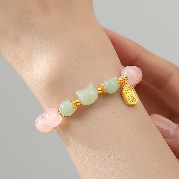 Buddha Stones 925スターリングシルバー レッドアゲート 和田翡翠 猫福キャラクター 自信ブレスレット - image 4