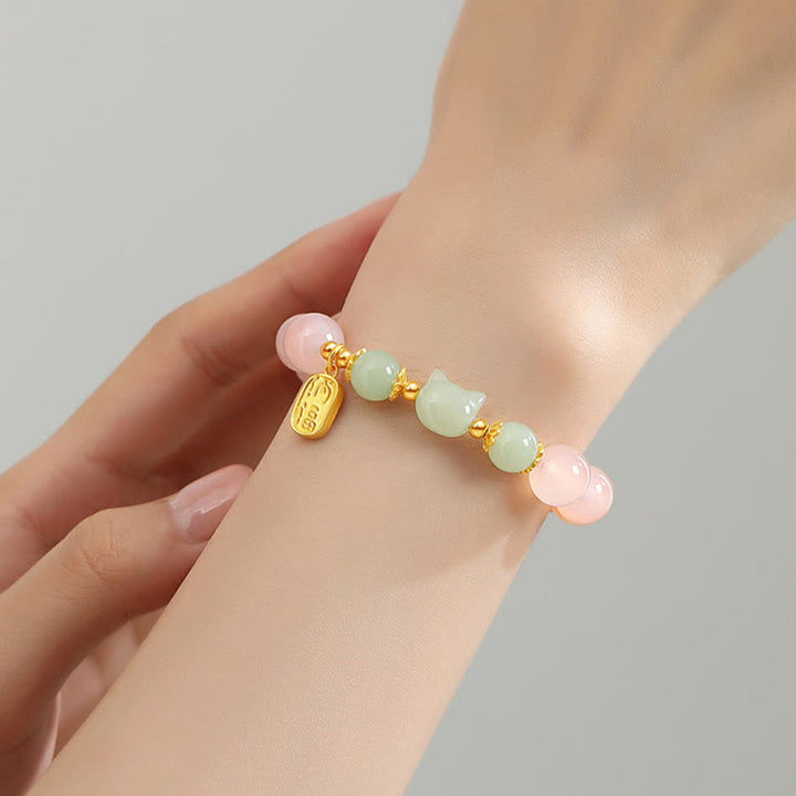 Buddha Stones 925スターリングシルバー レッドアゲート 和田翡翠 猫福キャラクター 自信ブレスレット - image 4